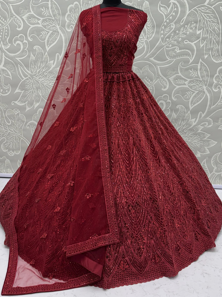 Attractive Maroon Sequins Net Engagement Wear Lehenga Choli