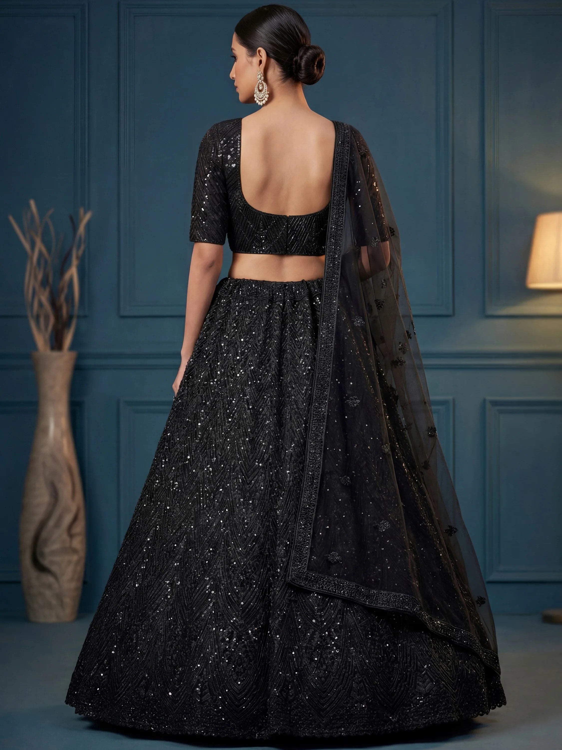 Impressive Black Dori Work Net Reception Wear Lehenga Choli