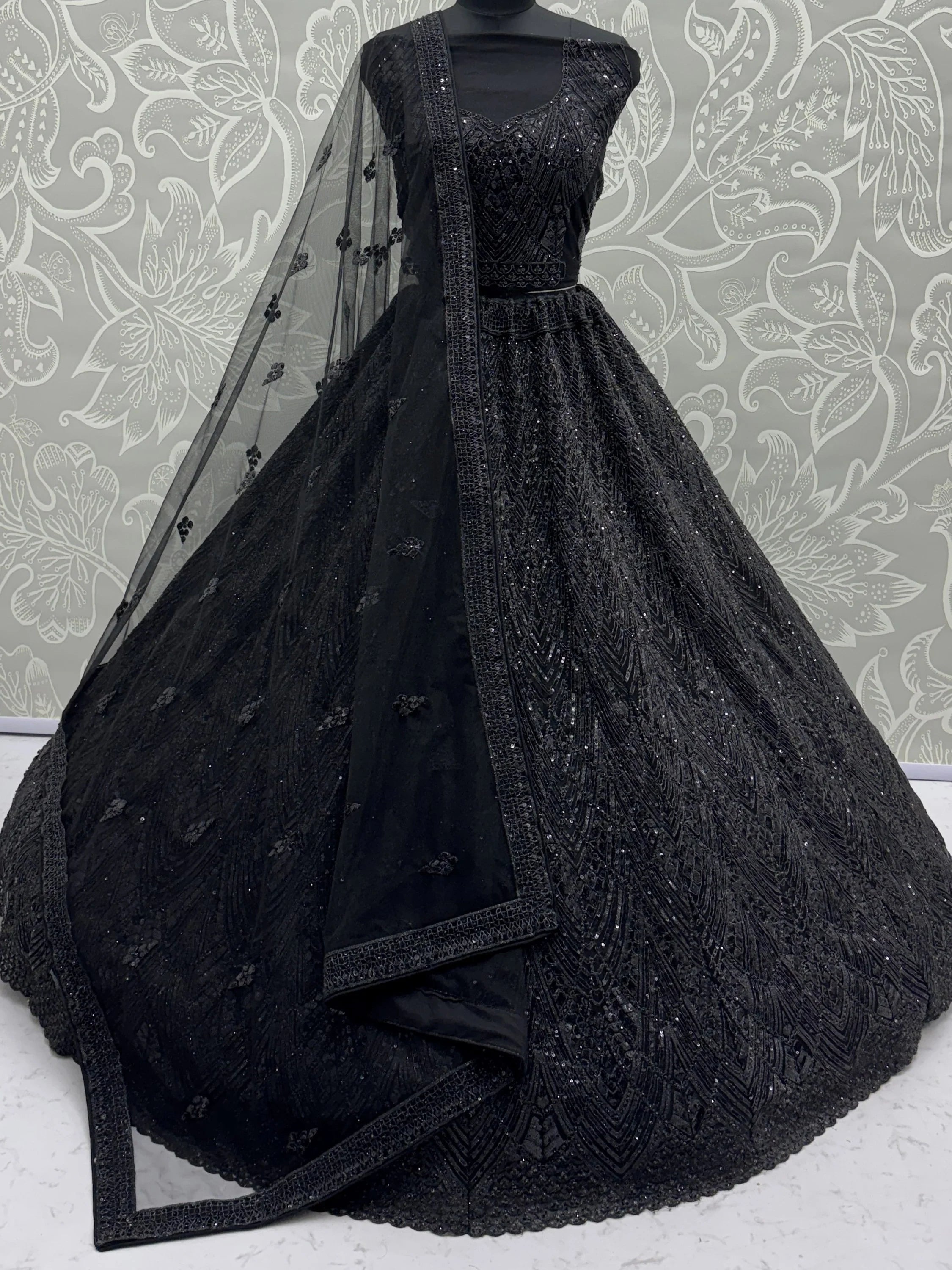 Impressive Black Dori Work Net Reception Wear Lehenga Choli
