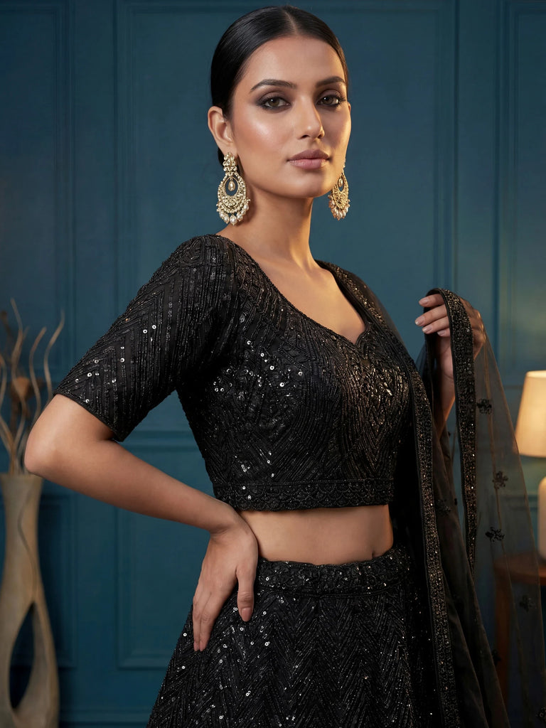 Impressive Black Dori Work Net Reception Wear Lehenga Choli