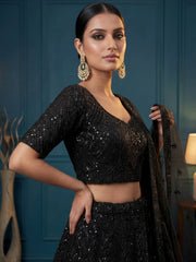 Impressive Black Dori Work Net Reception Wear Lehenga Choli