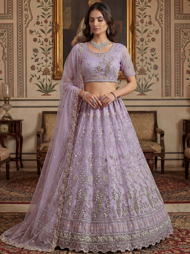 Gorgeous Lavender Embroidered Net Engagement Wear Lehenga Choli