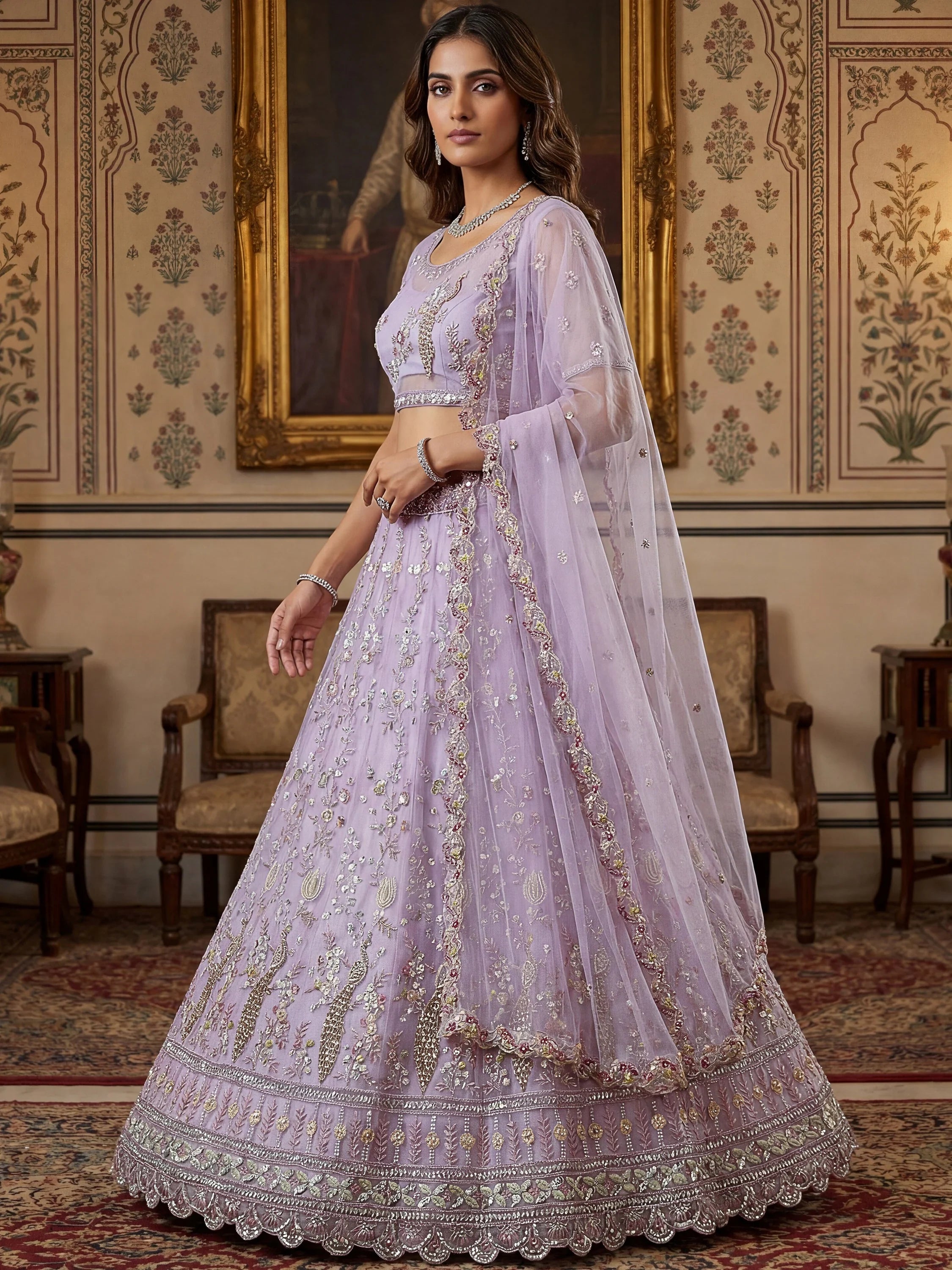 Gorgeous Lavender Embroidered Net Engagement Wear Lehenga Choli