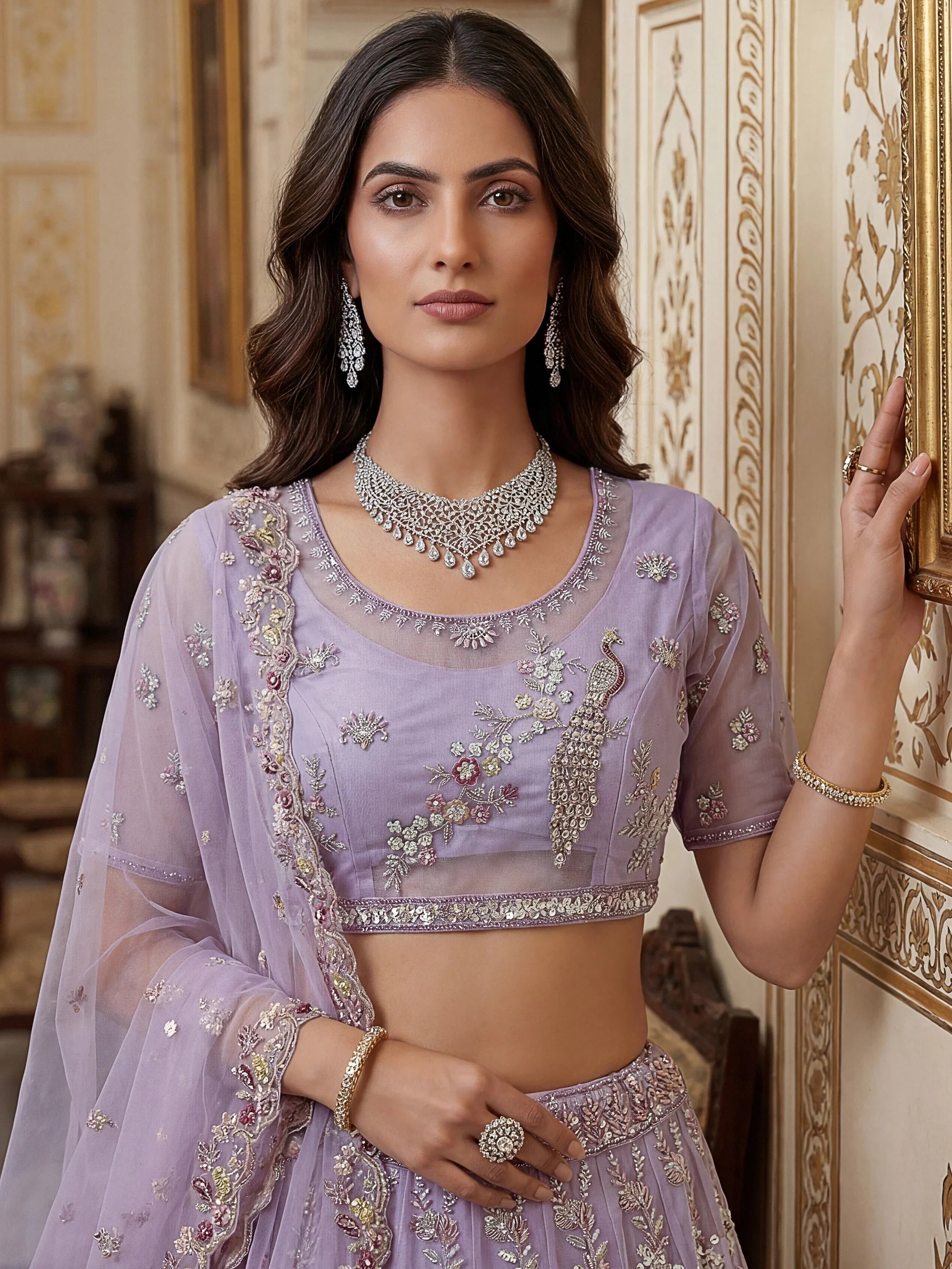 Gorgeous Lavender Embroidered Net Engagement Wear Lehenga Choli