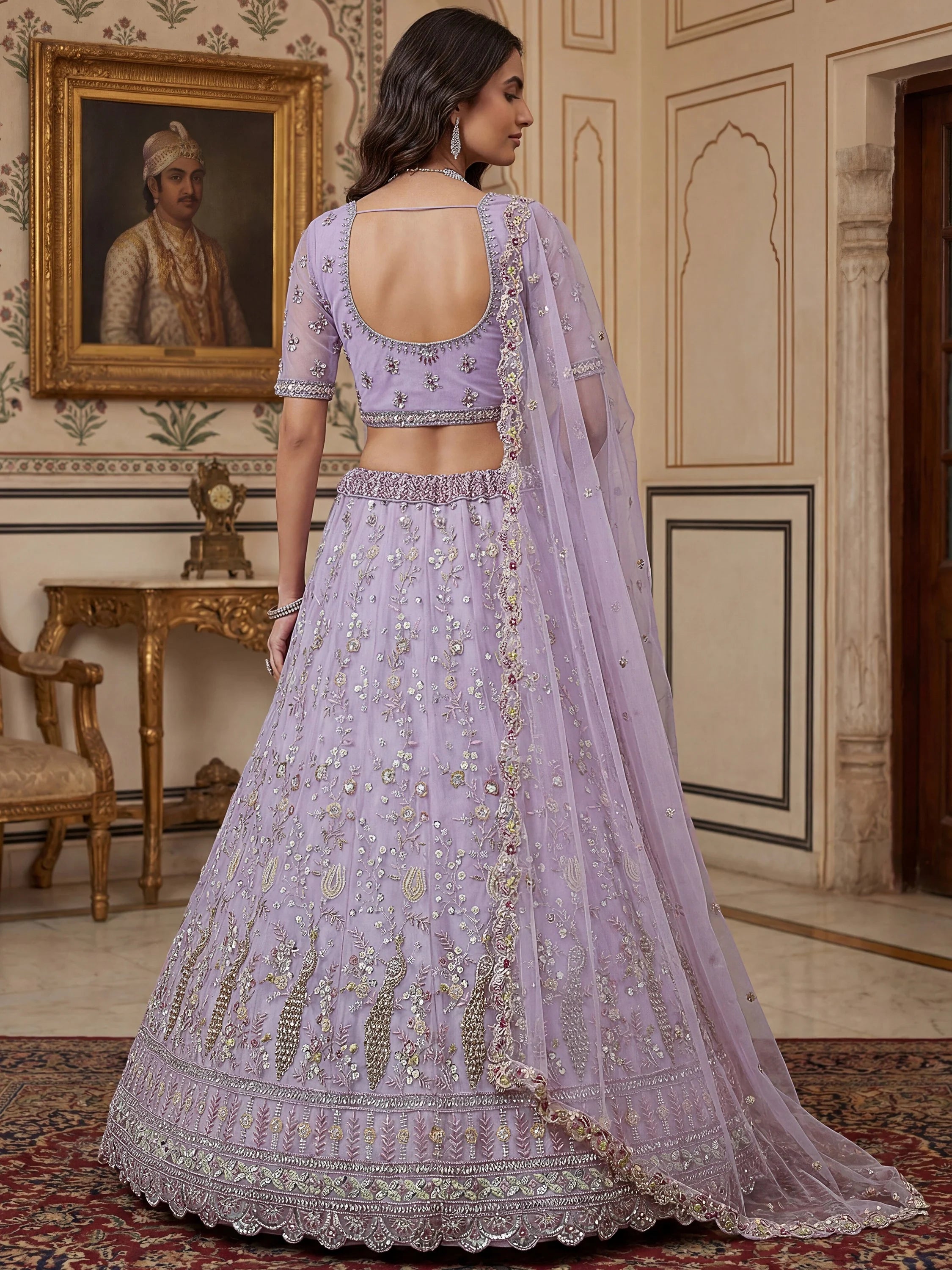 Gorgeous Lavender Embroidered Net Engagement Wear Lehenga Choli