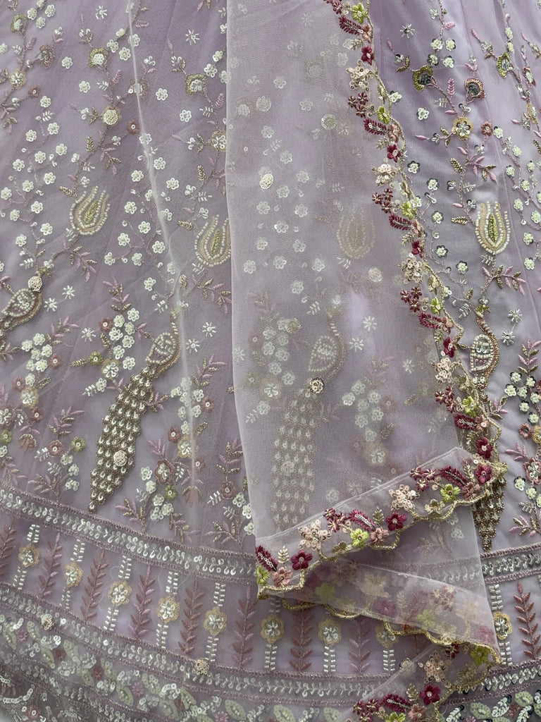 Gorgeous Lavender Embroidered Net Engagement Wear Lehenga Choli