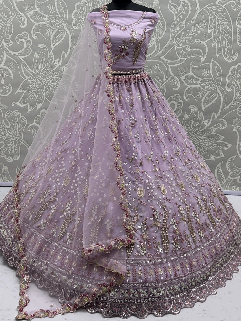 Gorgeous Lavender Embroidered Net Engagement Wear Lehenga Choli