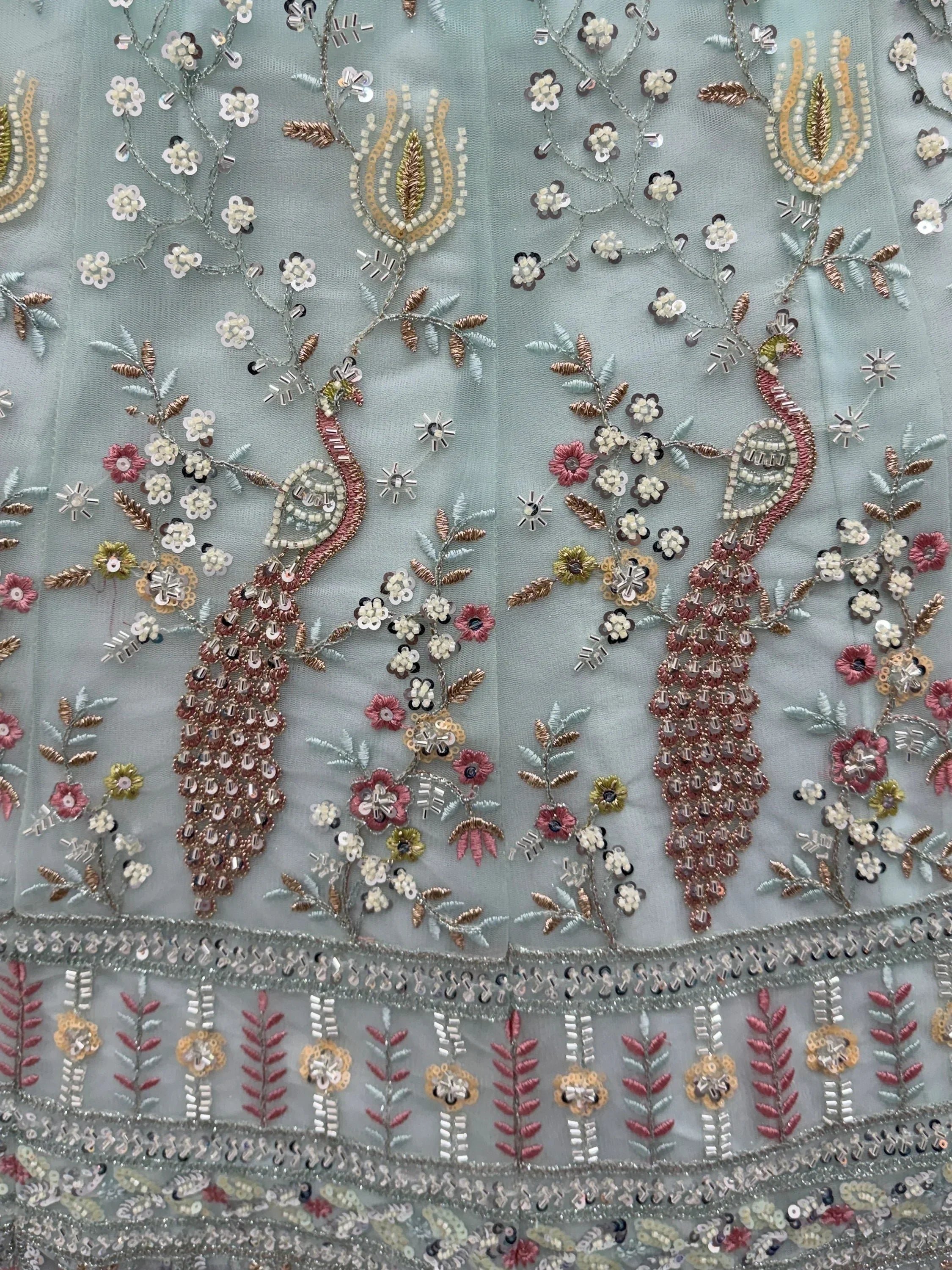 Graceful Sky Blue Embroidered Net Party Wear Lehenga Choli