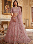 Captivating Peach Embroidered Net Wedding Wear Lehenga Choli