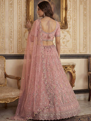 Captivating Peach Embroidered Net Wedding Wear Lehenga Choli