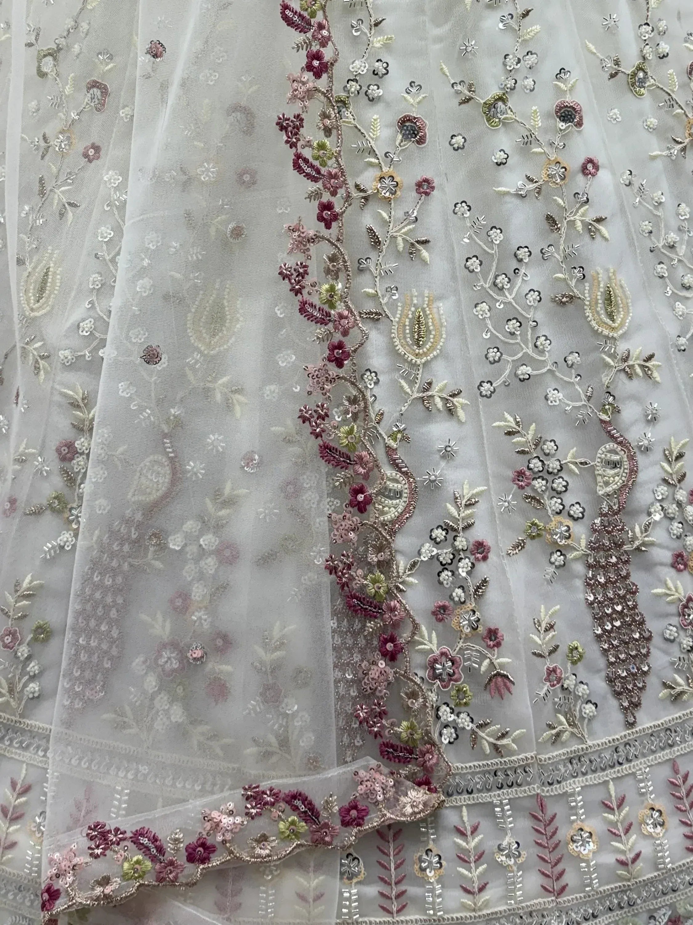 Sparkling Off-White Embroidered Net Bridesmaid Wear Lehenga Choli