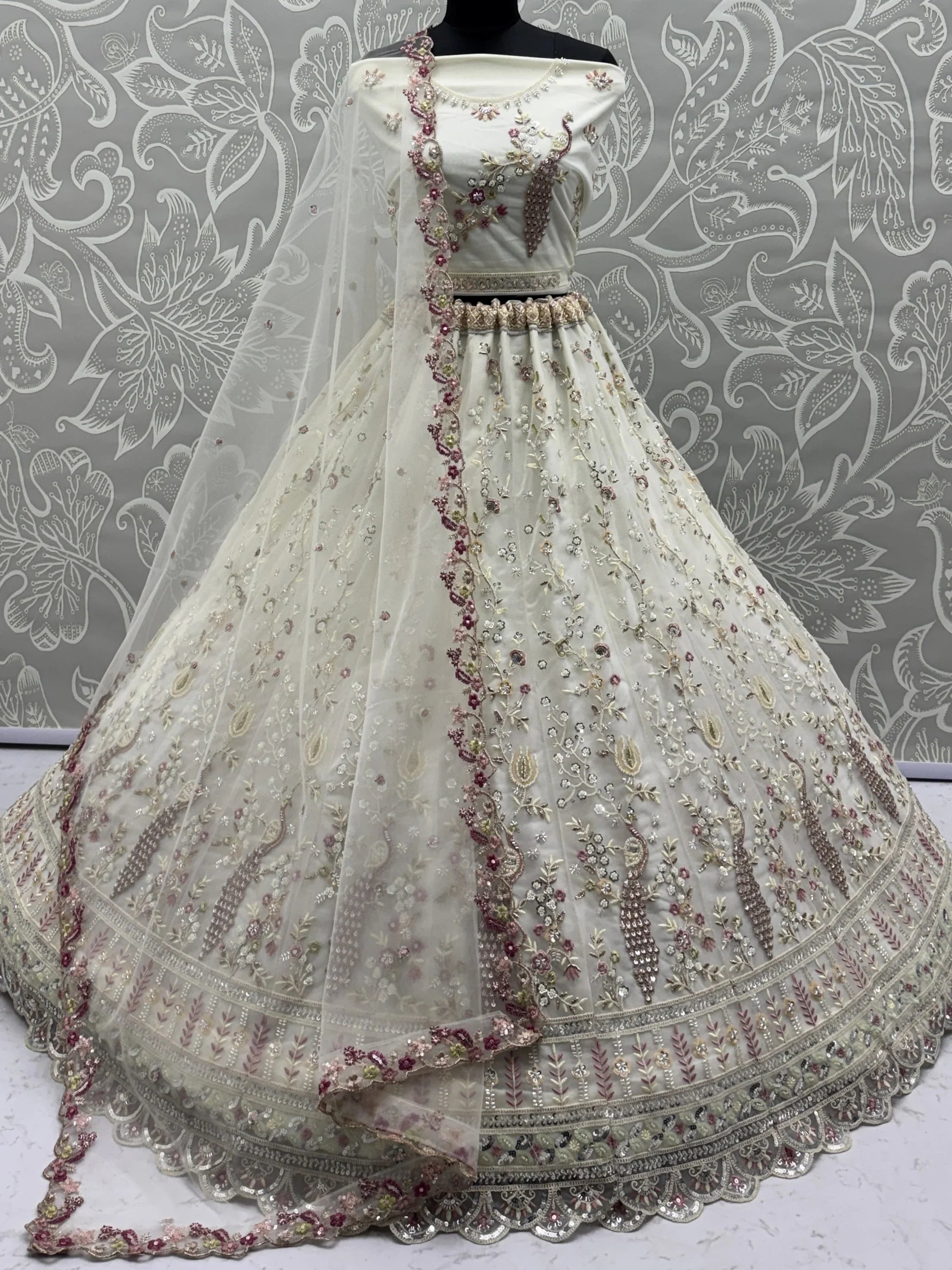 Sparkling Off-White Embroidered Net Bridesmaid Wear Lehenga Choli