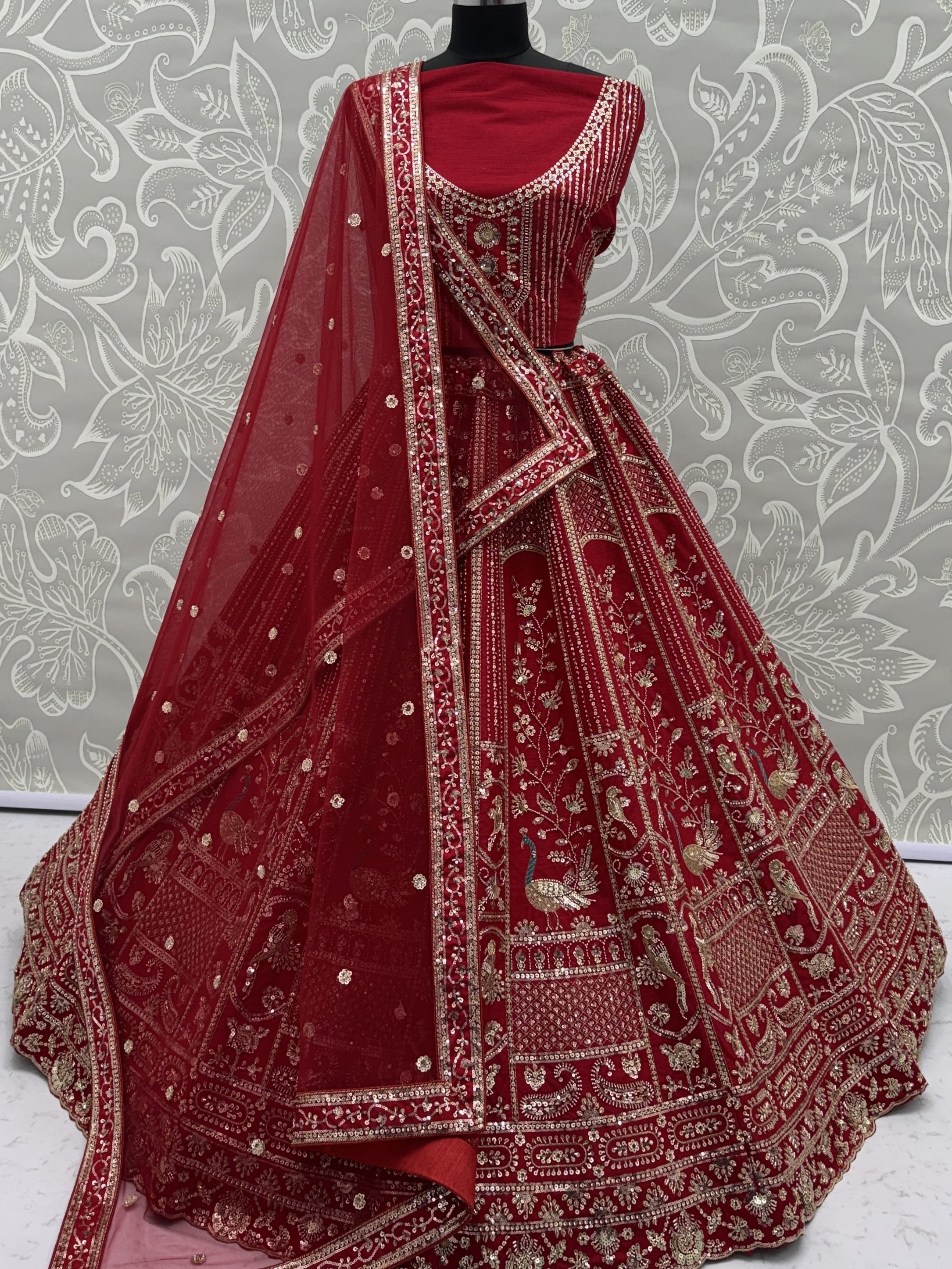 Astonishing Red Hand Work Silk Bridal Lehenga Choli With Double Dupatta