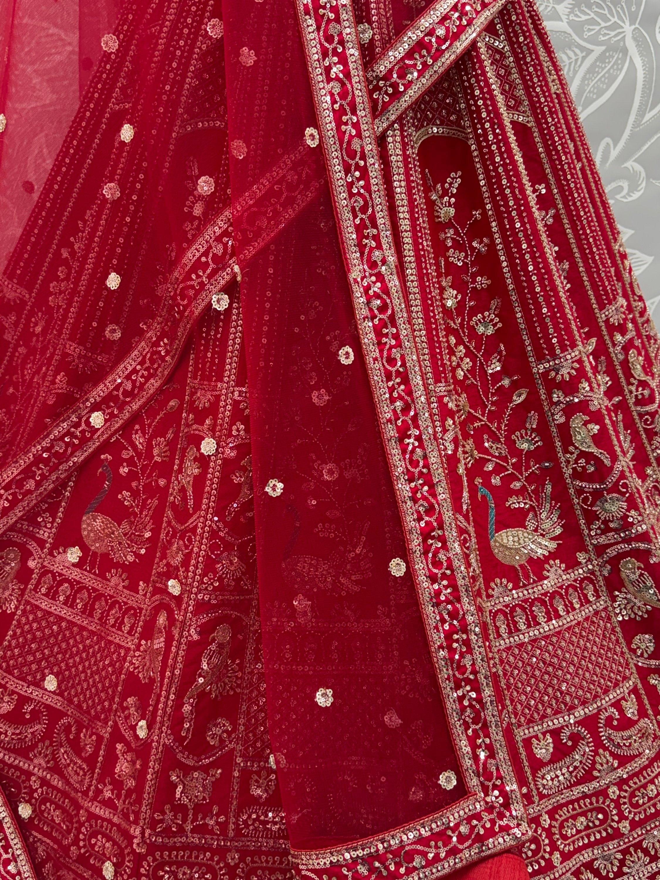 Astonishing Red Hand Work Silk Bridal Lehenga Choli With Double Dupatta