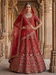 Astonishing Red Hand Work Silk Bridal Lehenga Choli With Double Dupatta