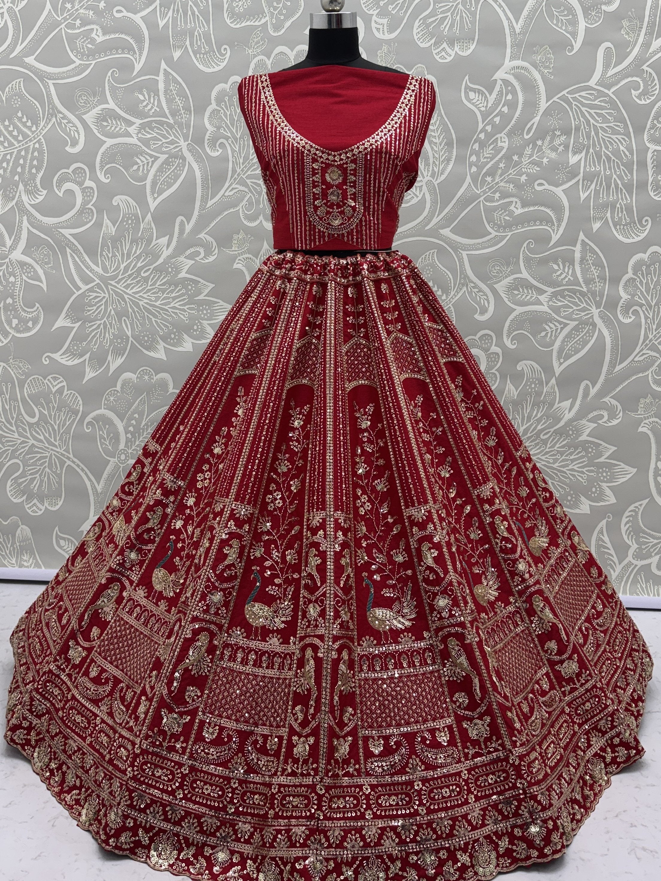 Astonishing Red Hand Work Silk Bridal Lehenga Choli With Double Dupatta