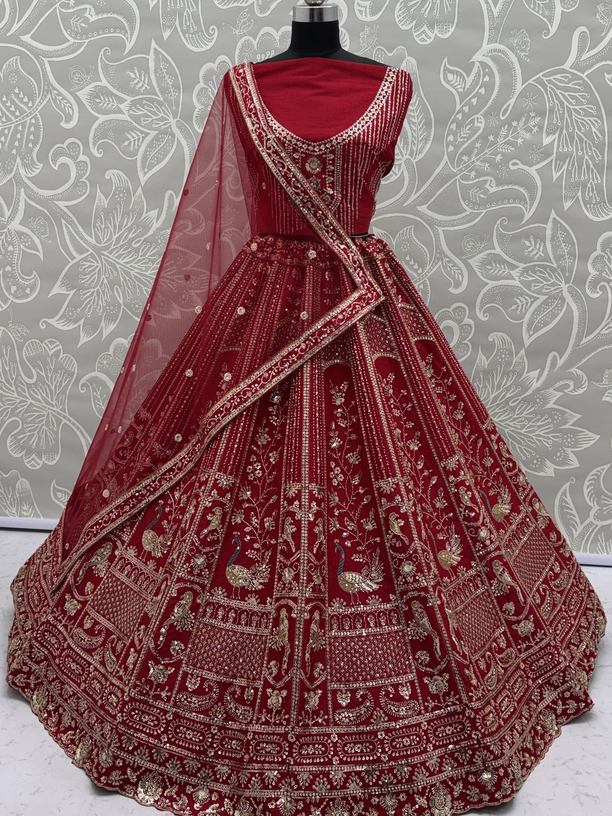 Astonishing Red Hand Work Silk Bridal Lehenga Choli With Double Dupatta