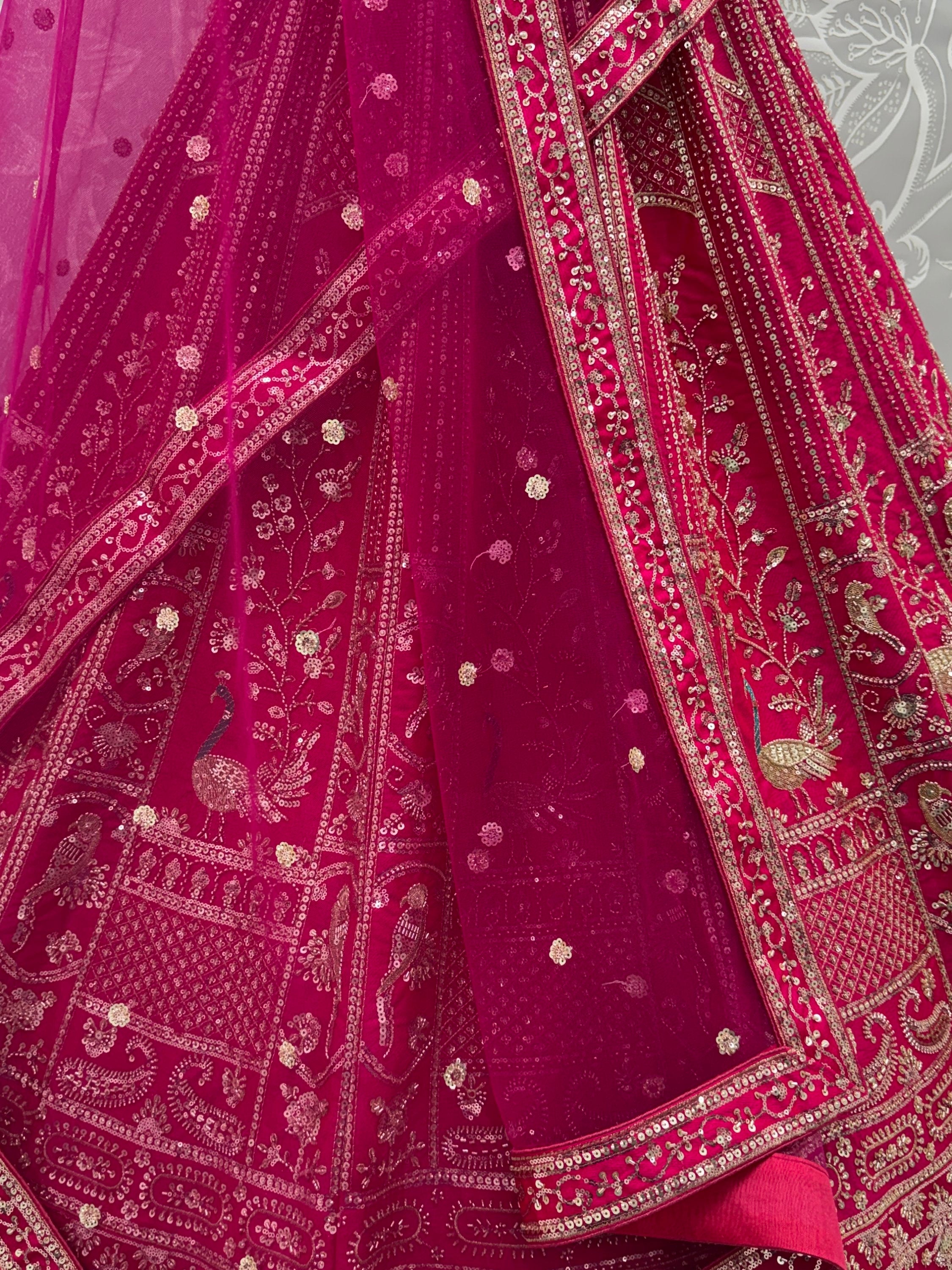Classy Pink Thread Work Silk Bridal Lehenga Choli With Double Dupatta