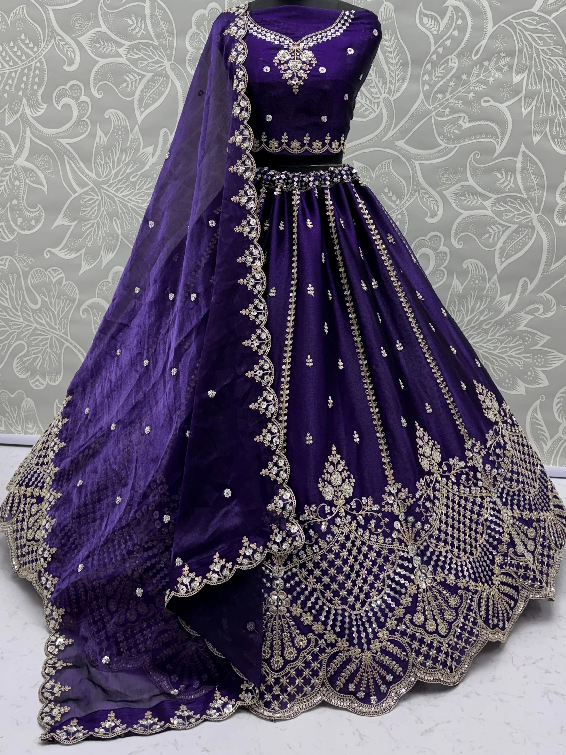 Charming Purple Dori Work Satin Wedding Wear Lehenga Choli