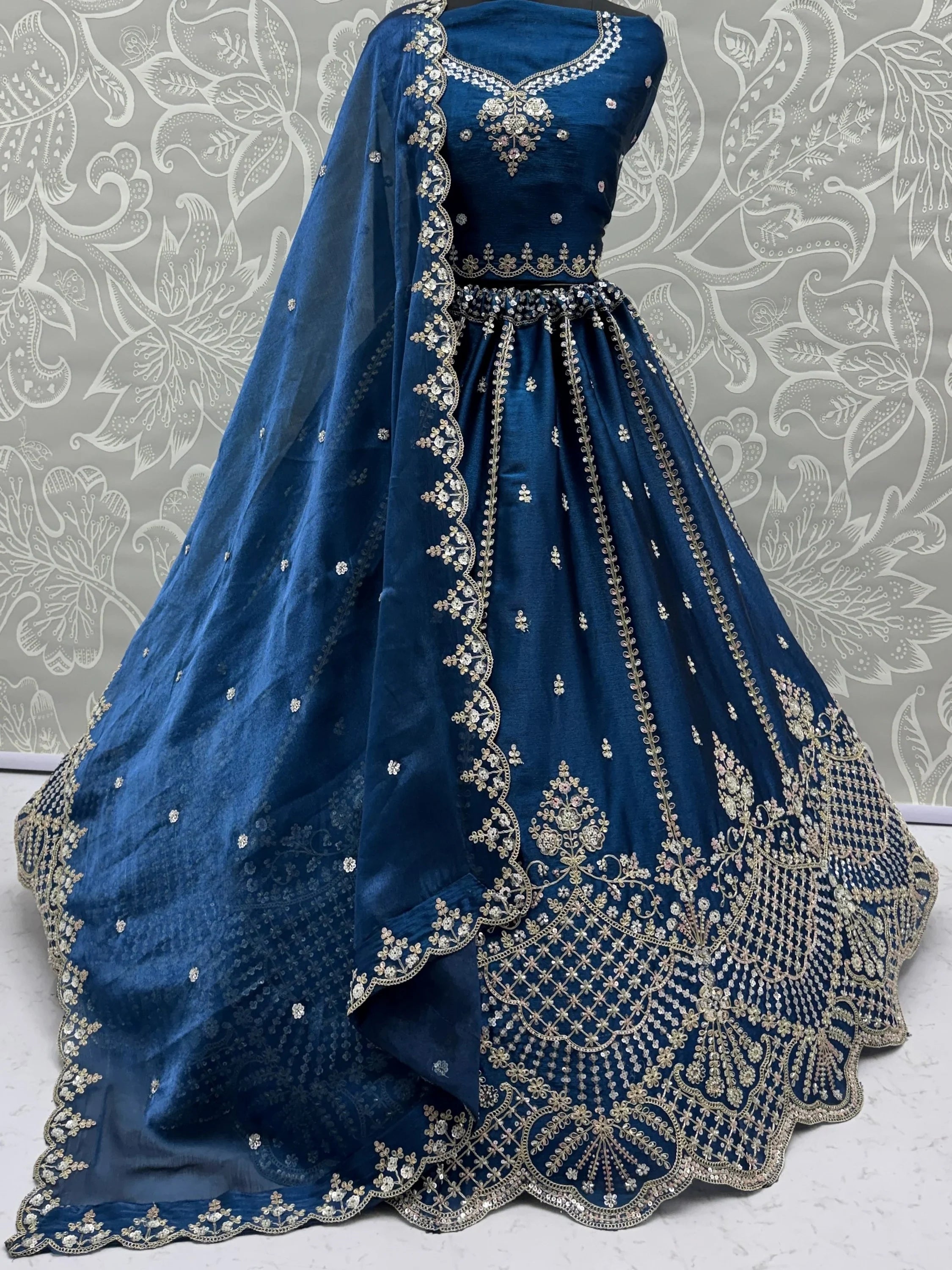 Dazzling Navy Blue Dori Work Satin Engagement Wear Lehenga Choli