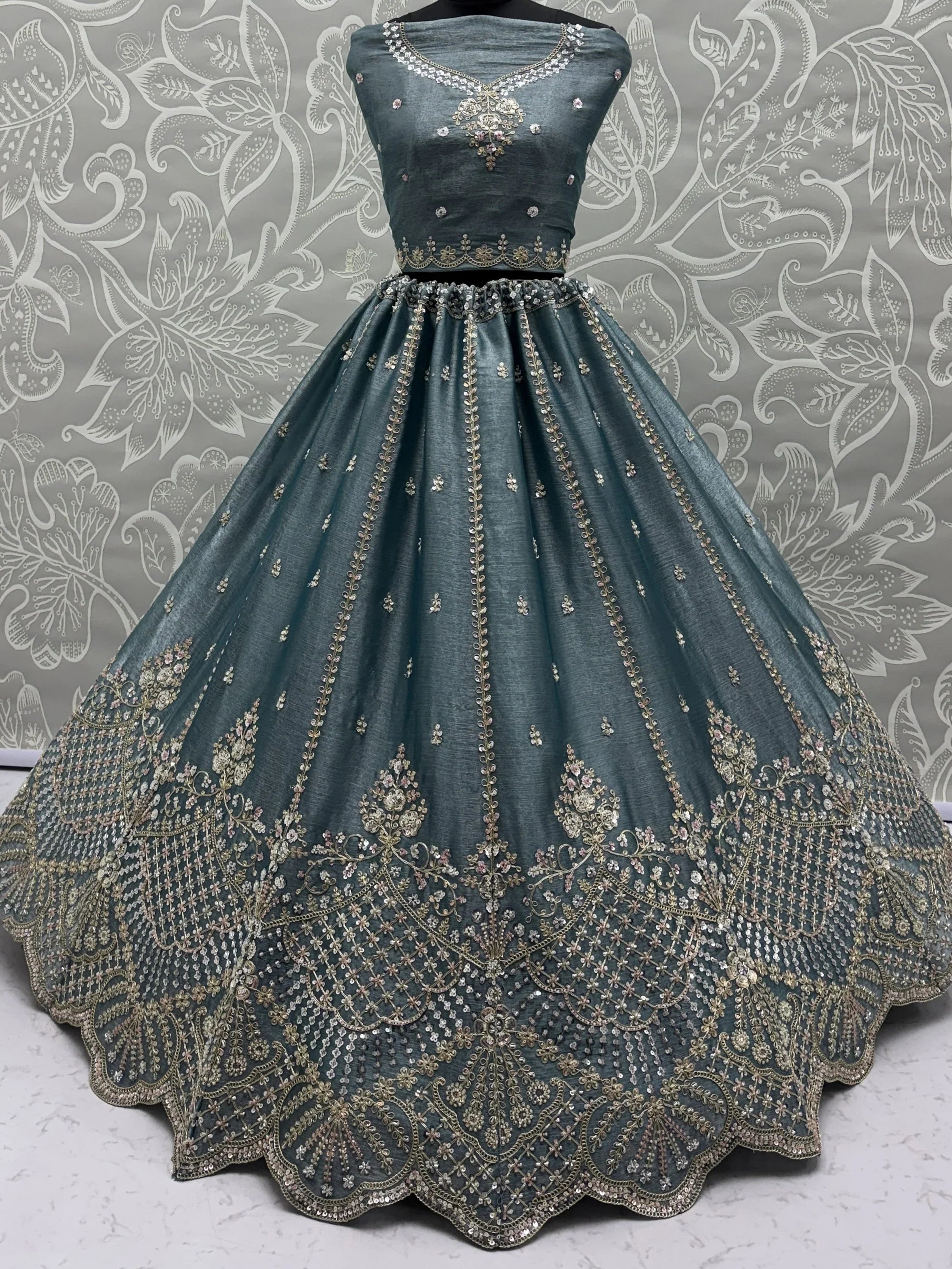 Stunning Blue Dori Work Satin Reception Wear Lehenga Choli
