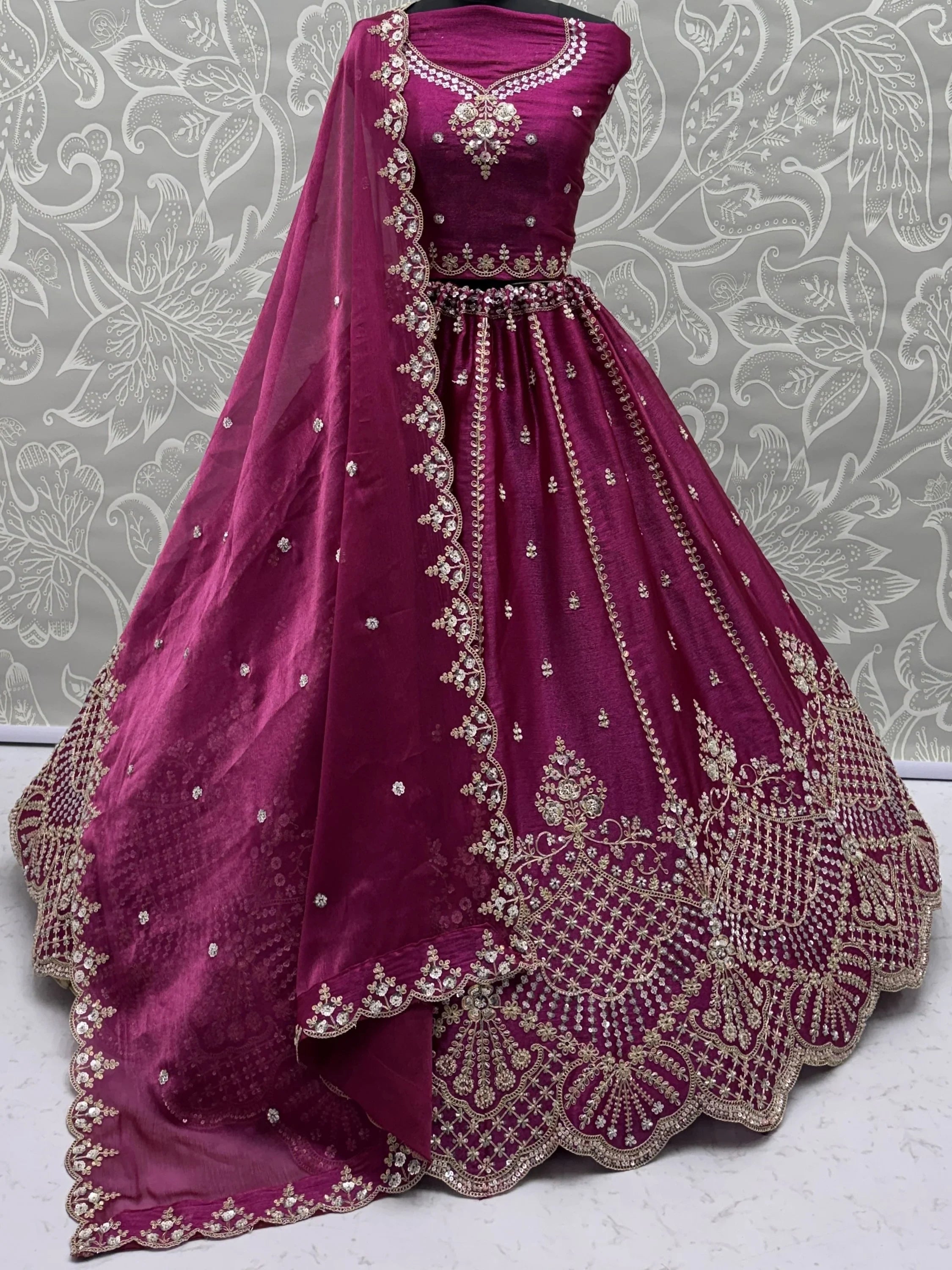 Attractive Wine Dori Work Satin Sangeet Wear Lehenga Choli