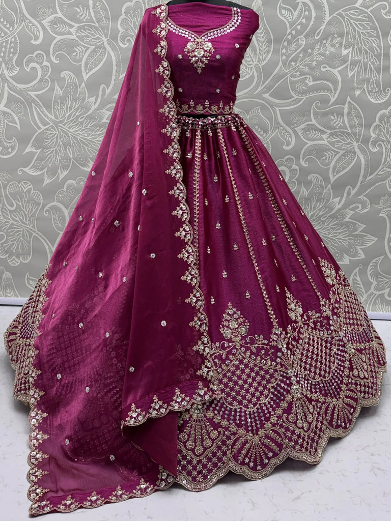 Attractive Wine Dori Work Satin Sangeet Wear Lehenga Choli