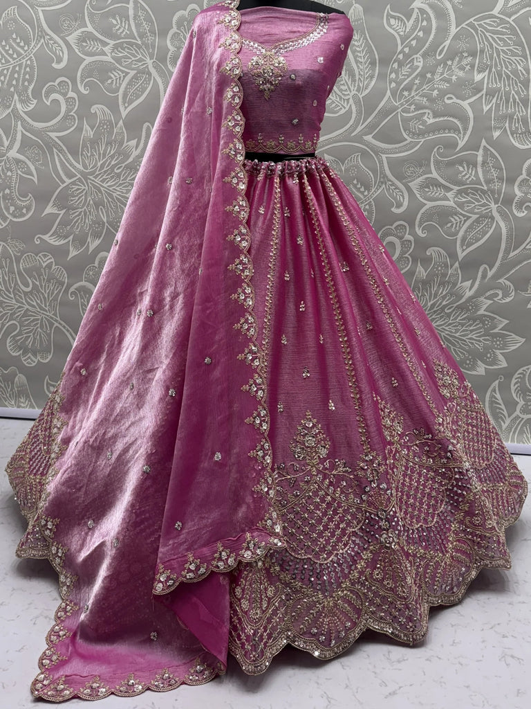 Awesome Pink Dori Work Satin Engagement Wear Lehenga Choli