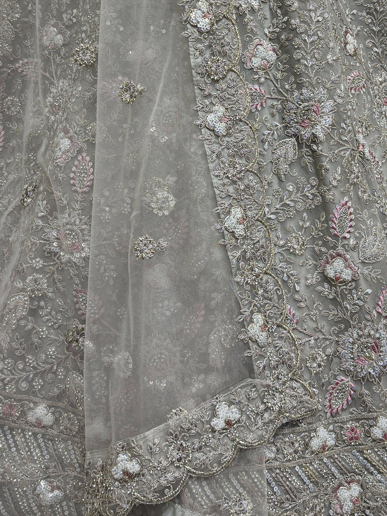 Beautiful Grey Embroidered Net Engagement Wear Lehenga Choli