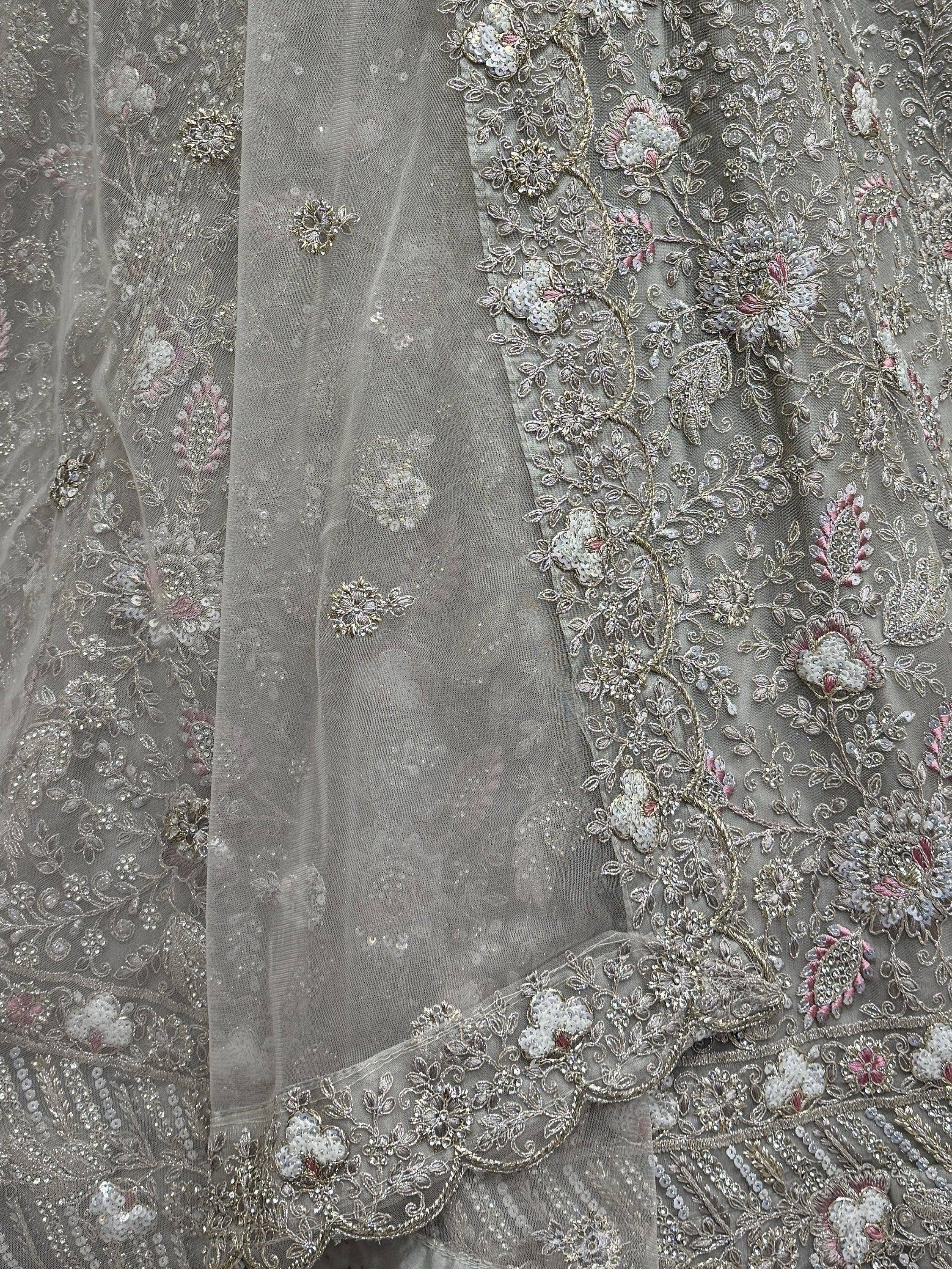 Beautiful Grey Embroidered Net Engagement Wear Lehenga Choli