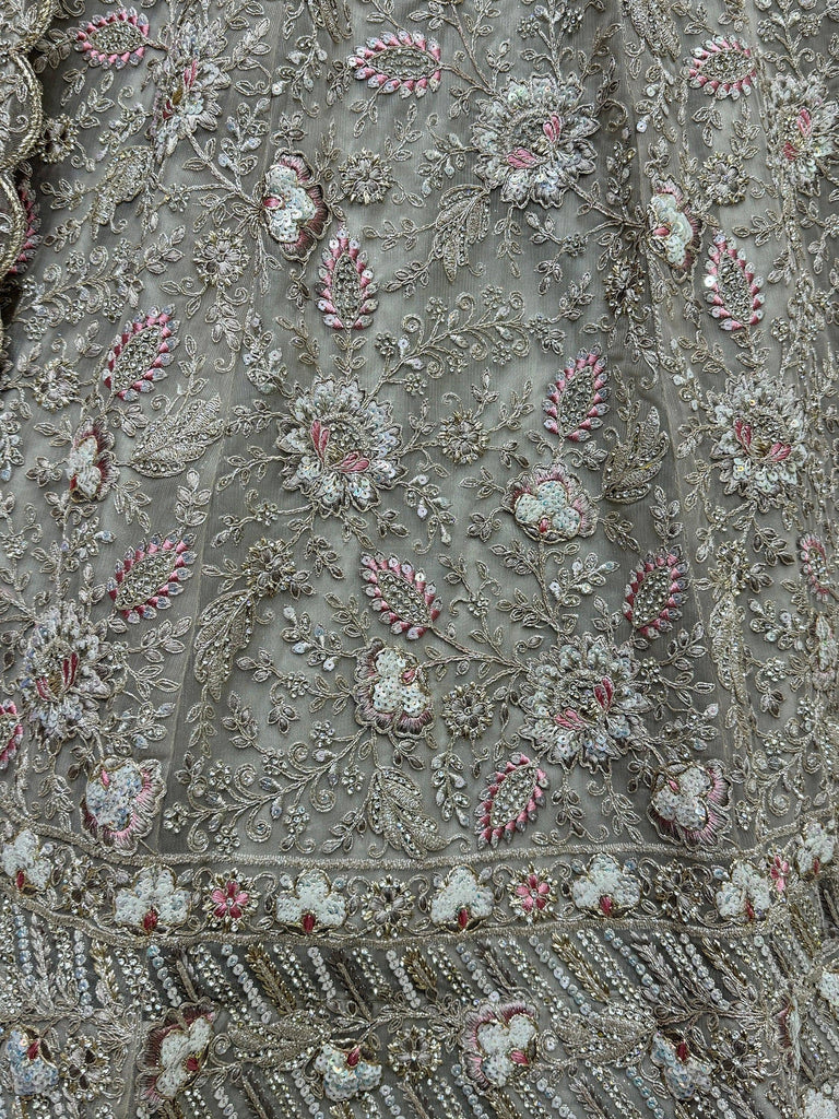 Beautiful Grey Embroidered Net Engagement Wear Lehenga Choli