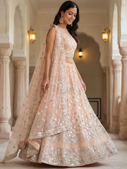 Dazzling Peach Sequins Net Engagement Wear Lehenga Choli