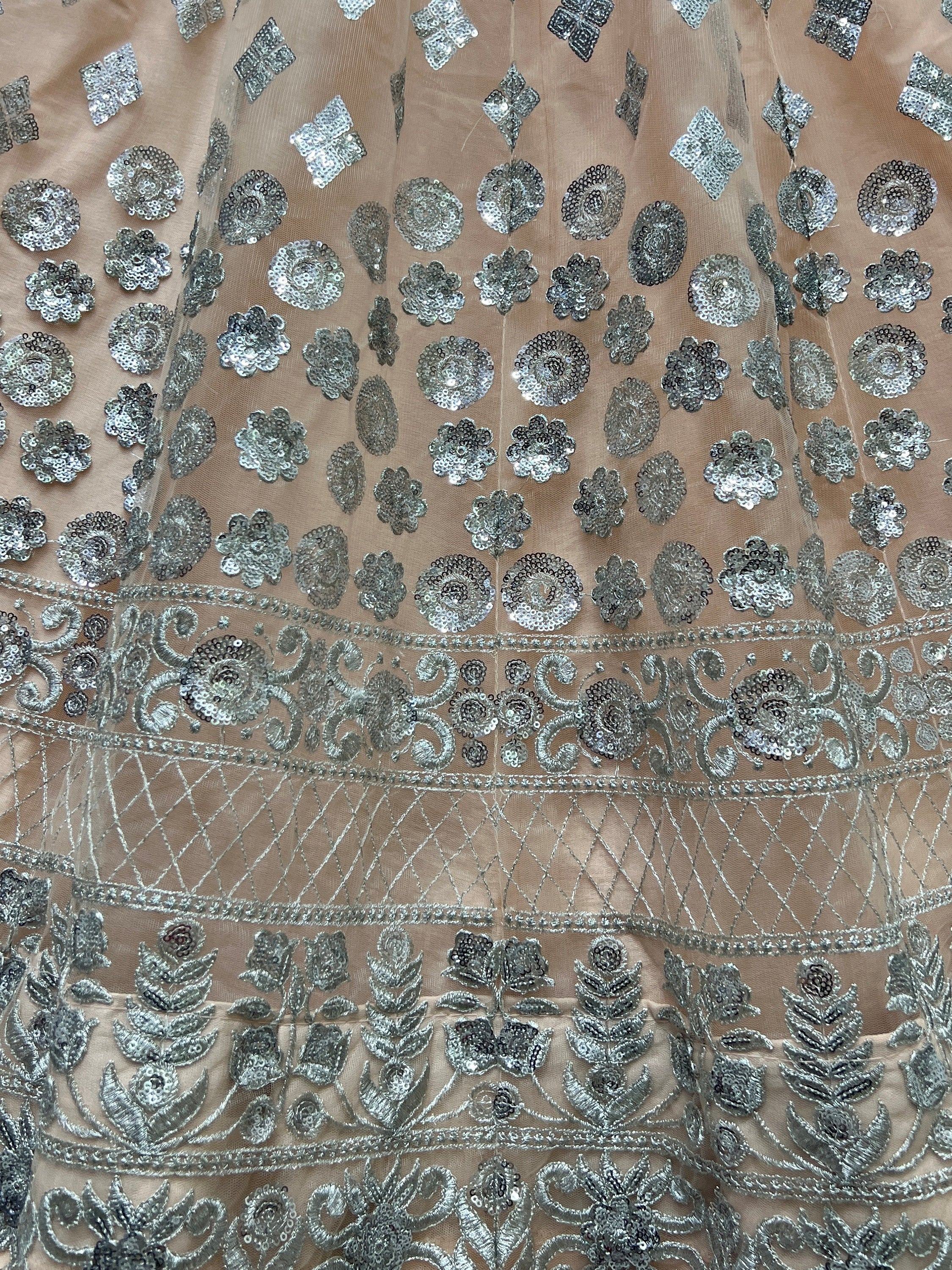 Dazzling Peach Sequins Net Engagement Wear Lehenga Choli
