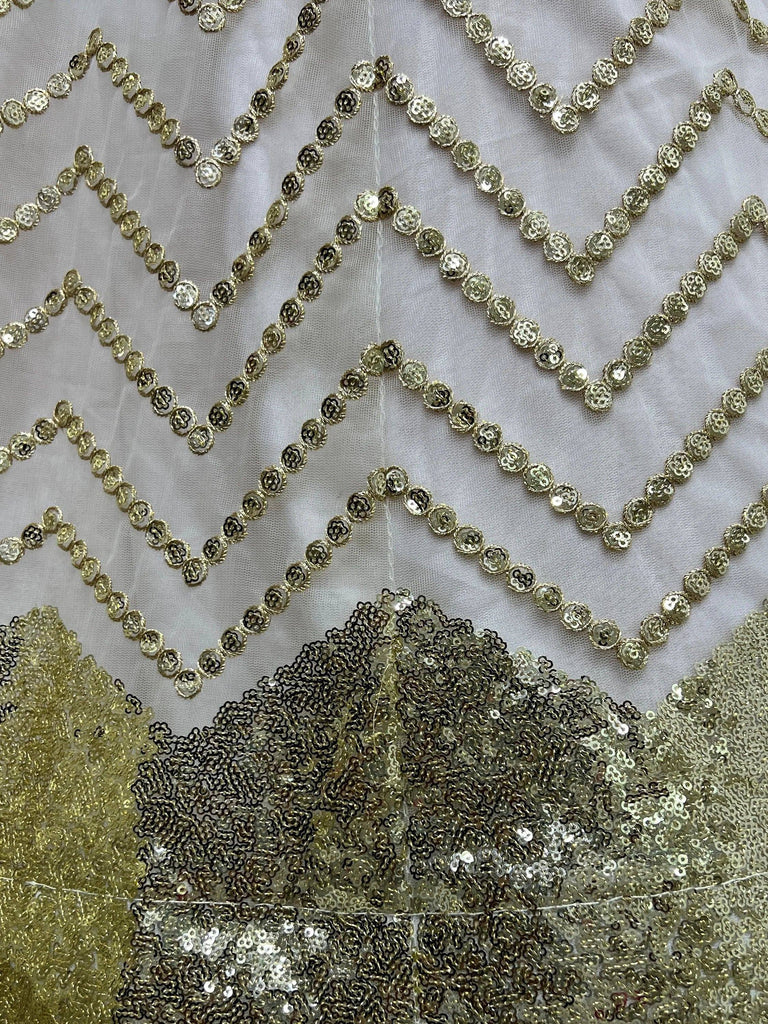 Gold sequin and embroidery detail on Indian ethnic wear, perfect for lehenga choli or saree designs.