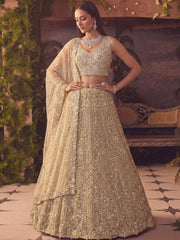 Amazing Beige Embroidered Net Wedding Wear Lehenga Choli