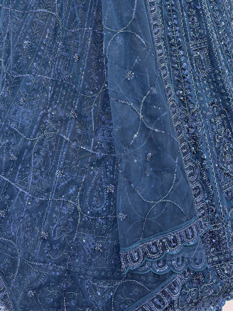 Beautiful Blue Beads Work Net Cocktail Party Wear Lehenga Choli