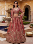 Glorious Dusty Pink Hand Work Silk Engagement Wear Lehenga Choli