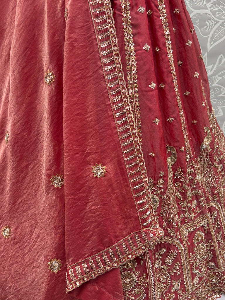 Glorious Dusty Pink Hand Work Silk Engagement Wear Lehenga Choli