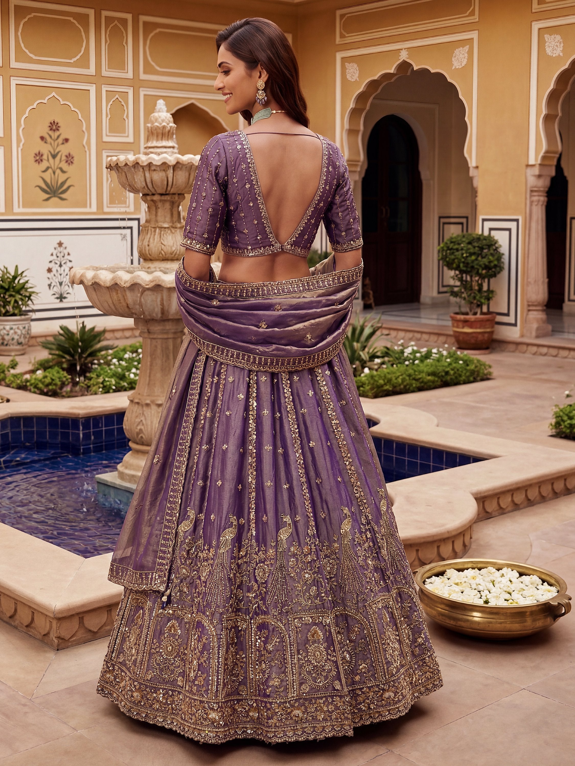 Bewitching Lilac Sequins Silk Reception Wear Lehenga With Blouse