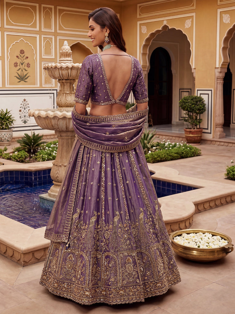 Bewitching Lilac Sequins Silk Reception Wear Lehenga With Blouse