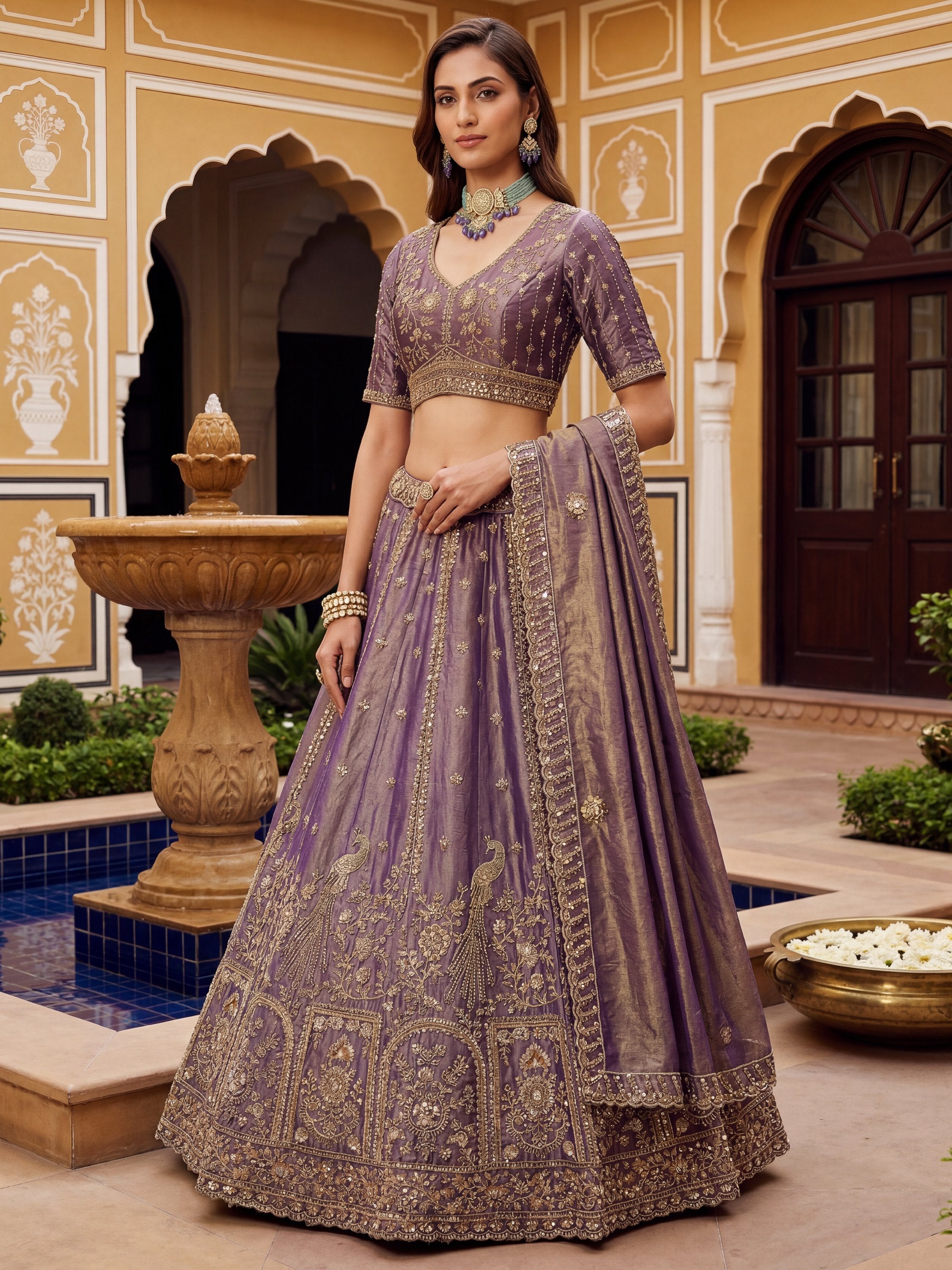 Bewitching Lilac Sequins Silk Reception Wear Lehenga With Blouse