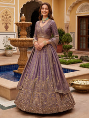 Bewitching Lilac Sequins Silk Reception Wear Lehenga With Blouse