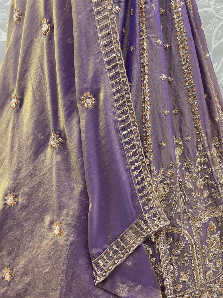 Bewitching Lilac Sequins Silk Reception Wear Lehenga With Blouse
