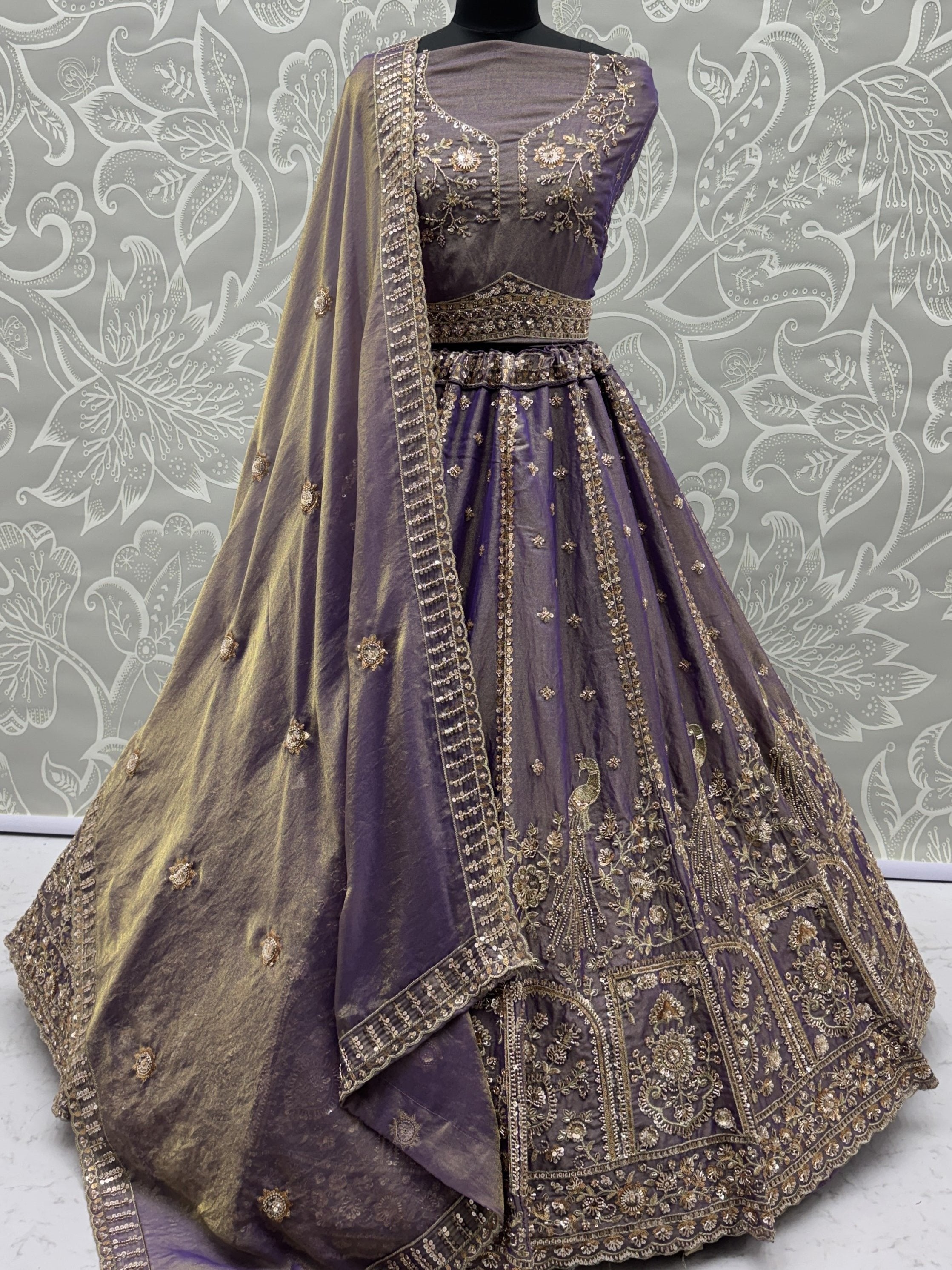 Bewitching Lilac Sequins Silk Reception Wear Lehenga With Blouse