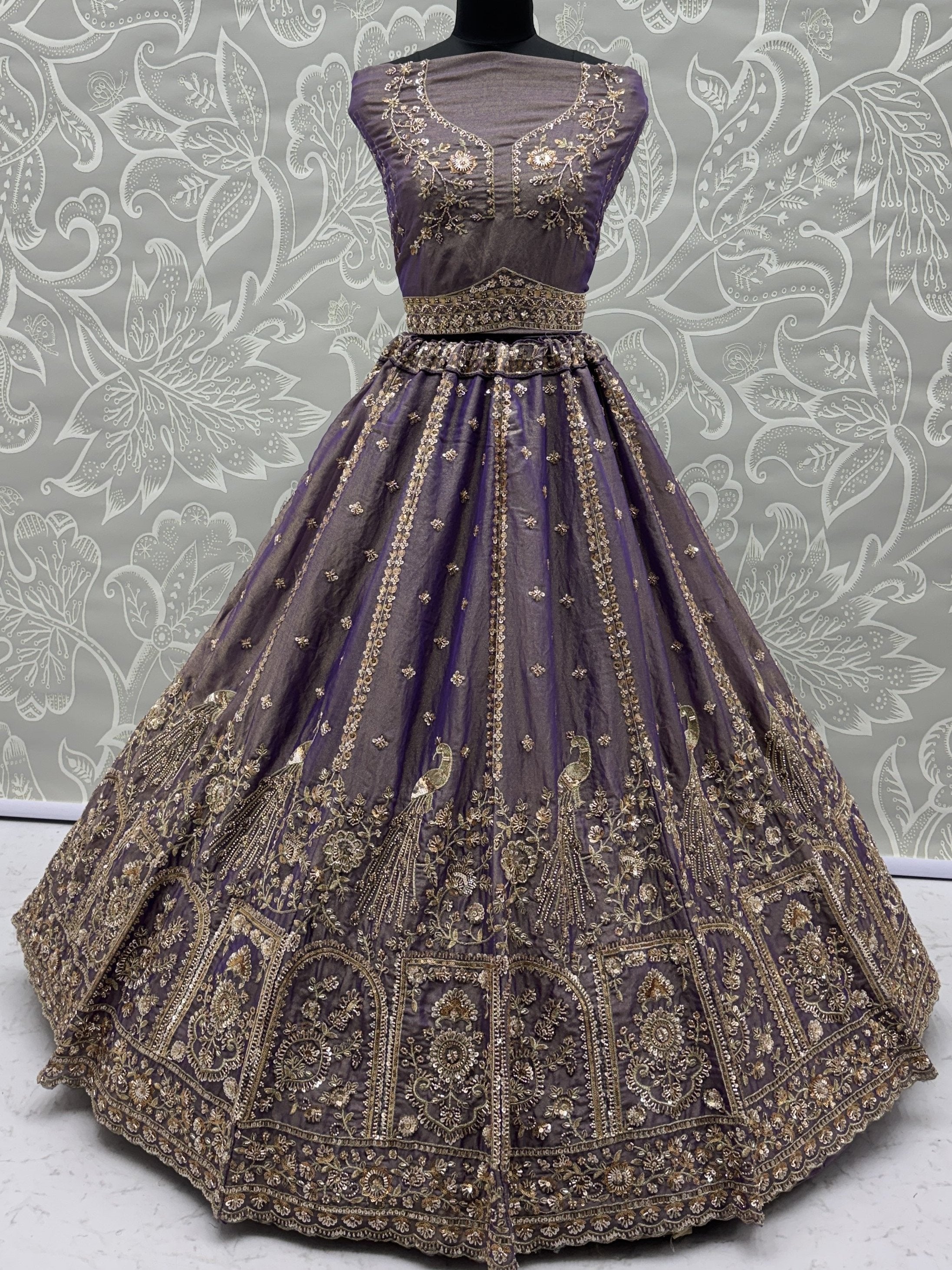 Bewitching Lilac Sequins Silk Reception Wear Lehenga With Blouse