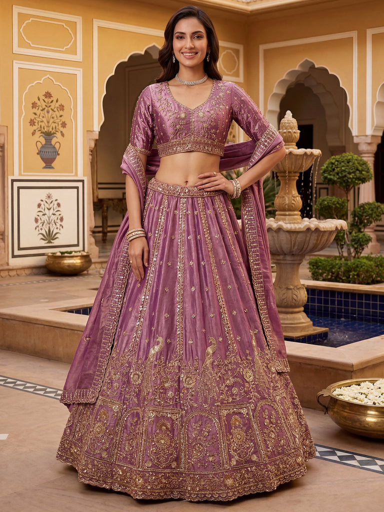 Precious Purple Heavy Embroidered Silk Bridesmaid Lehenga Choli