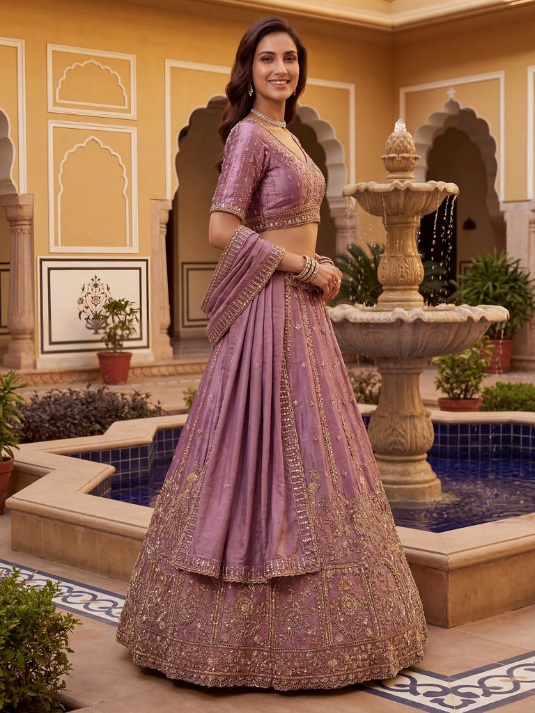 Precious Purple Heavy Embroidered Silk Bridesmaid Lehenga Choli