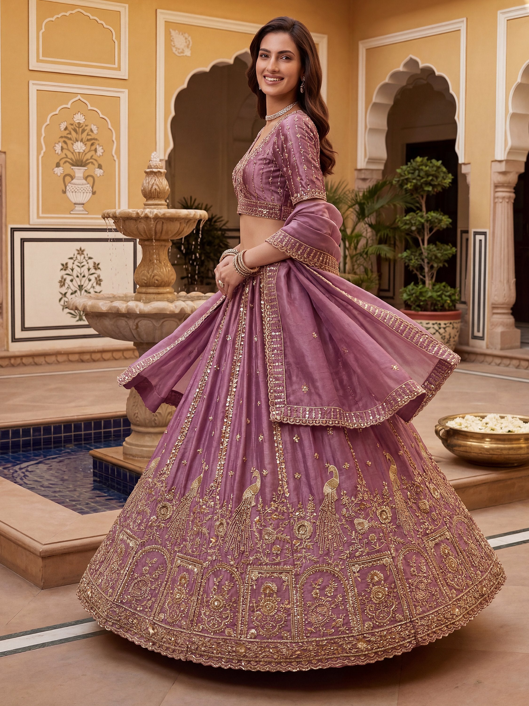 Precious Purple Heavy Embroidered Silk Bridesmaid Lehenga Choli