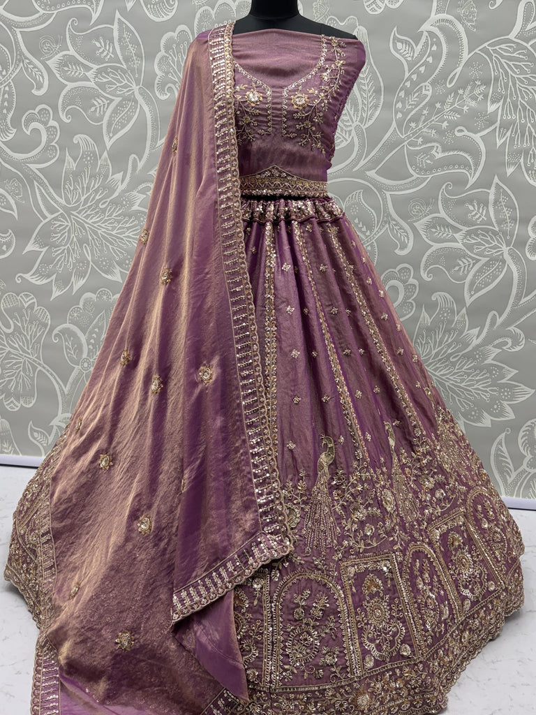 Precious Purple Heavy Embroidered Silk Bridesmaid Lehenga Choli