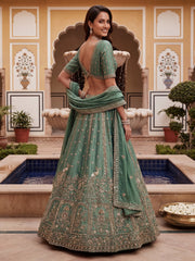 Beautiful Green Hand Embroidery Silk Lehenga Choli With Dupatta